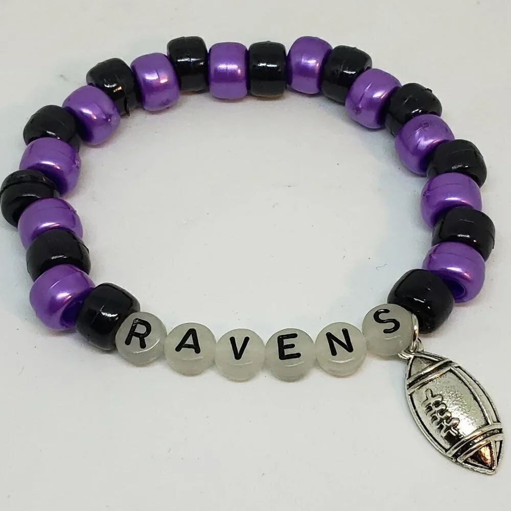 COPY - Baltimore Ravens glow in dark Beaded Charm Bracelet